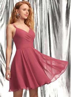 JJ's House Ruffle Chiffon V-Neck Spring A-line Back Zip Sweet & Flow Skater Dresses Simple Cinnamon Rose Height:5.8ft（176cm） Bust:32in（82cm）Waist:24in（61cm）Hips:35in（89cm） No Short Red Model Name:Katy  Height:5.7ft（173cm）  Bust:40in（101cm）  Waist:32in（83cm）  Hips:44. #JJ's House #Ruffle #Chiffon #VNeck #Spring #Aline #BackZip #Sweet&Flow #SkaterDresses #Simple #CinnamonRose #No #Short #Red Ruffle Prom Dress, School Dance Dresses, Mini Prom Dresses, Dress Chiffon, A Line Prom Dresses, Grad Dresses, Chiffon Prom Dress, Short Mini Dress, Homecoming Dresses Short