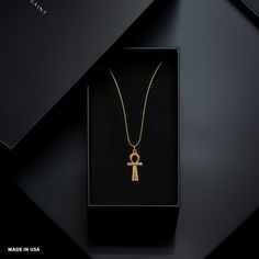 This solid gold key of Ankh necklace showcases exquisite craftsmanship, symbolizing life and spirituality. The key of Ankh pendant is more than just jewelry; it's a fine representation of ancient Egyptian elegance and the timeless allure of this sacred symbol. PENDANT INFORMATIONThis pendant is made of real, solid gold.• Made in USA• Size: MINI• Material: 14k or 18k solid gold• Finish: polished• Height: 1.05" (27 mm) x Width: 0.5" (13 mm)• Pendant weight (approx.): 3 grams (14k)• Bail: fits up t Amulet Style Ankh Necklace In Brass, Symbolic Ankh Brass Necklace, Ceremonial Ankh Amulet Necklace, Spiritual Ankh Necklace For Ceremonial Use, Luxury Gold Ankh Jewelry, 14k Gold Ankh Spiritual Jewelry, Yellow Gold Ankh Necklace, Spiritual 14k Gold Ankh Jewelry, Gold Ankh Necklace For Ceremonial Occasions