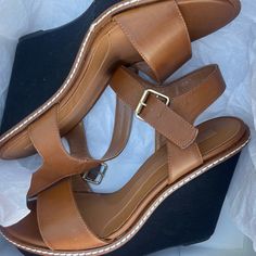 New Sole Obsession Wedges Black/ Cognac Canvas/Fuax Leather Black Wedge Shoes, Heeled Flip Flops, Wedges Black, Black Mesh Top, Floral Heels, White Wedges, Tan Wedges, Black Wedge, Black Wedges