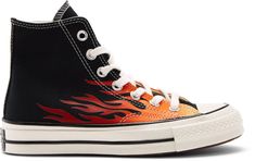 Converse: Black Flame Chuck 70 High Sneakers | SSENSE Red Chuck 70, Converse For Women, Red Chucks, Chuck 70 Low, Emo Clothes, Black Flame, Shoe Designs, Converse Red, Funky Shoes