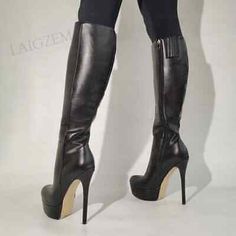 Find many great new & used options and get the best deals for Women Knee High Boots Platform Full Zip Up Thin High Heels Faux Leather Boots at the best online prices at eBay! Free shipping for many products! Petite Boots, Knee High Platform Boots, Heel Boots For Women, High Heel Stiefel, High Heeled Boots, Plain Jane, Black High Heel Boots, Boots Women Fashion, Black Boots Women