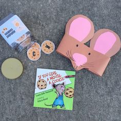 a mouse book, cookie cookies and other crafting supplies