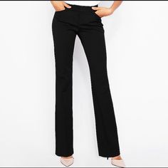 Brand New With Tags Classic Black Mid-rise Bottoms, Fitted Office Pants With Pockets, Fitted Pants With Pockets For Office, Fitted Trousers For Work, Fitted Mid-rise Dress Pants With Pockets, Full Length Pants With Pockets For Office, Black Full Length Work Pants, Fitted Wide Leg Black Work Pants, Black Fitted Wide Leg Work Pants