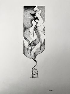 a black and white drawing of a person with a smokestack on their head