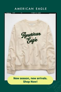 Super soft fleece/Crew neck/AE graphics/Ribbed cuffs & hem Ae Logo, Graphic Tops, Logo Graphic, American Eagle Outfitters, Women's Jeans, American Eagle, Crew Neck Sweatshirt, Women Jeans, Shop Now