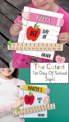 two girls holding up signs that say the cutest 1st day of school