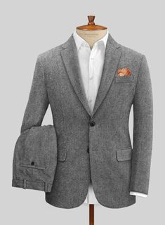 Smart, sharp, and sure to impress, the Light Weight Dark Gray Tweed Suit offers a simple way to achieve a standout look. Crafted from wool, the suit fuses classic patterns with modern, contemporary tailoring that's timeless, stylish, and built to last. Look Includes Light Weight Dark Gray Tweed Fabric Two Button Jacket Elegant Tweed Sport Coat With Suit Collar, Elegant Fitted Tweed Sport Coat, Formal Tailored Tweed Sport Coat, Tailored Tweed Sport Coat For Formal Occasions, Elegant Tweed Suit With Lapel Collar, Elegant Single-breasted Tweed Suit, Elegant Tailored Tweed Blazer, Elegant Tweed Three-piece Suit With Notch Lapel, Luxury Fitted Tweed Sport Coat