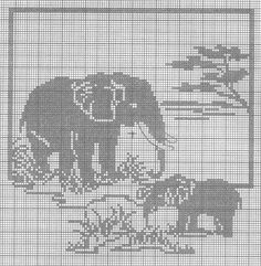 an elephant and two baby elephants are depicted in this cross stitch pattern