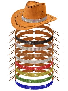 PRICES MAY VARY. Packing List: you will receive 8 different colors of adjustable rhinestone hatband, the each hatband rhinestone parts of about 19.69 inches/ 50 cm in length, they measure about 47.24 inches/ 120 cm in total length and the width is about 0.79 inches/2 cm, the rhinestone part is about 19.69 inches/ 50 cm, which is the ideal size to complement your hat Quality Material: the rhinestones on these bling hat band are mainly made of plated glass and embedded in self-adhesive tape They a Adjustable Brimmed Hat With Rhinestones, Rhinestone Cowboy Hat, Bling Hat, Cowboy Hat Bands, Rhinestone Cowboy, Tweed Hat, Hat Bands, Types Of Hats, Diamond Bling