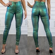 Size: Xl Brand New, Nwt Fitted Shiny Pants For Spring, Shiny Fitted Bottoms For Spring, Shiny Fitted High-waisted Pants, Metallic High Rise Fitted Bottoms, Fitted High Rise Metallic Bottoms, Iridescent Stretch Bottoms For Summer, Metallic High Rise Party Bottoms, Leather Leggings Fashion, Yoga Dress