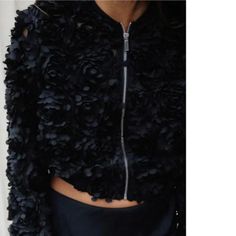 New With Tag Zara S/S 2024 Collection Round Neck Long Sleeve Jacket. Flower-Shaped Textured Fabric Detail. Front Metal Zip Closure. Black 6318/029 Outer Shell 100% Polyester Clothing Care Quide Machine Wash Max. 30c/86f Delicate Cycle Do Not Use Bleach / Whitener Do Not Iron Do Not Dry Clean Do Not Tumble Dry Fall Evening Outerwear With Zipper Closure, Chic Black Outerwear For Party, Black Cropped Jacket For Party With Long Sleeves, Zara Spring Evening Outerwear, Chic Black Cropped Jacket For Fall, Long Sleeve Evening Outerwear With Zipper Closure, Winter Evening Outerwear With Zipper Closure, Trendy Zara Outerwear For Party, Zara Fall Party Outerwear