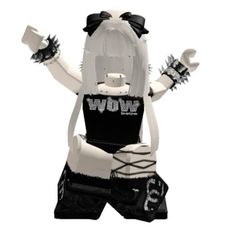 an inflatable character is wearing black and white clothing with the word wow on it's chest