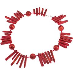 Stunning Red Coral Stick Strand 925 Sterling Silver NecklaceNecklace Material:  Red sponge coral, sterling silverLock Type:  Spring lockNecklace Length:  18" Weight:  ~80gramsBead Size:  up to 1 1/2" long Formal Red Coral Beaded Necklace, Red Jewelry With Sterling Silver Clasp As Gift, Red Jewelry With Sterling Silver Clasp For Gift, Red Coral Necklace With Natural Stones, Elegant Red Necklaces With Sterling Silver Clasp, Single Strand Red Coral Necklace, Coral Red Multi-strand Beaded Necklaces, Multi-strand Red Coral Jewelry Gift, Sterling Silver Toe Rings