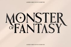 the title for monster of fantasy, written in black on a white background with shadows