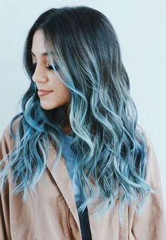 Pastel Blue Hair Color, Grey Hair Wax, Medium Long Haircut, Blue Hair Color Ideas, Blue Hair Dark, Short Blue Hair, Blue Hair Color