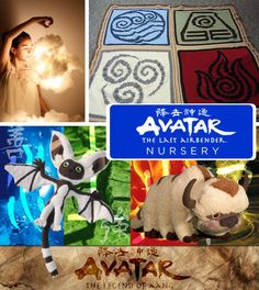 an advertisement for avatar the last airbender nursery with pictures of various animals and letters