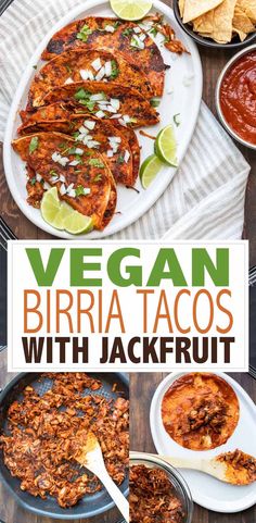 vegan burrito tacos with jackfruit and salsa