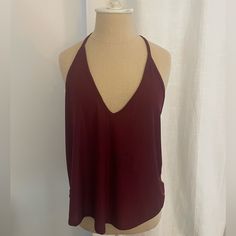 Free People Tank Top In Maroon, Never Worn Burgundy V-neck Top For Summer, Summer Burgundy V-neck Top, Burgundy V-neck Summer Top, Summer Burgundy Sleeveless Top, Burgundy Sleeveless Summer Top, Free People Tank Top, Free People Tank, Crochet Halter Tops, Ribbed Crop Top