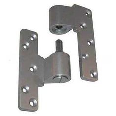 two stainless steel door hinges with screw holes