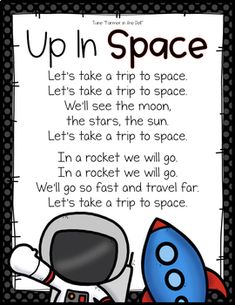 an up in space poster with the words, let's take a trip to space