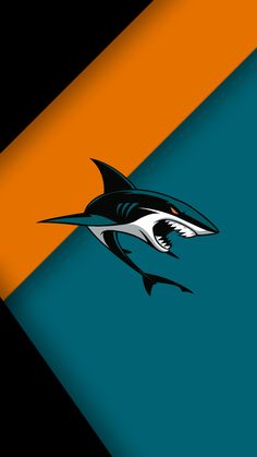 an orange and blue background with a shark on it