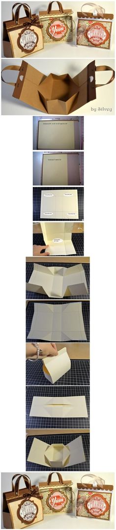 several different views of an open box with some papers in it and the bottom one is empty