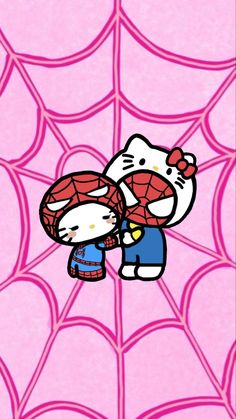 the hello kitty wallpaper is pink and has spider web