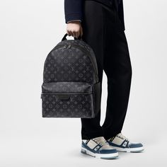 LOUIS VUITTON® - Discovery Backpack Mm - Eclipse Louis Vuitton Backpack Mens, Louis Vuitton Bag Men, Luxury Bag Men, Mochila Louis Vuitton, Masculine Monogram, Business Bags Men, Louis Vuitton Backpack, Mm Monogram, Boys Fits