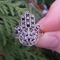 Hand of Fatima Ring, 925 Sterling Silver, Hamsa Ring,Hand of Fatima Filigree Ring, Hand Ring,Religious Jewelry Gift for Women by Beldiamo * 100% polished solid sterling silver * Solid sterling silver weight: approx. 5-6.5 Grams.Depending on the size of the ring. * The face Size : 22 mm /0.86 in x 18mm /0.70 in * The back shank : 4 mm / 0.15 in * Crafted and polished by hand * .925 trademark stamp * R0005-GJ-5 Fact Although the Hamsa hand is known to bring fortune and fertility in some religions Spiritual Open Ring With Intricate Design, Spiritual Sterling Silver Rings With Intricate Design, Spiritual Promise Ring With Intricate Design, Traditional Silver Promise Ring, Silver Spiritual Stackable Promise Rings, Silver Stackable Promise Rings With Spiritual Style, Spiritual Filigree Ring Jewelry, Sterling Silver Spiritual Filigree Ring, Spiritual Sterling Silver Round Filigree Ring