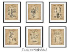 four framed drawings of different types of motor gears and gear, with the words frames are not included