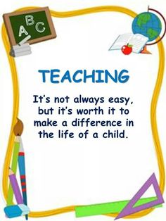 a poster with the words teaching on it and an apple, pencils, and school supplies