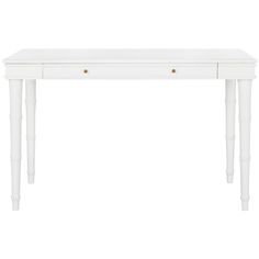 a white desk with two drawers on one side and an open drawer on the other