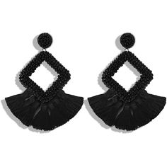 Black Beaded Earring Bohemian Beachten Look Summer Party Black Jewelry, Elegant Black Beads Beach Jewelry, Black Tassel Party Jewelry, Elegant Black Beads Jewelry For Beach, Black Tassel Jewelry For Party, Elegant Beach Jewelry With Black Beads, Summer Black Beaded Earrings, Black Fringe Earrings For Party, Black Tassel Earrings For Evening