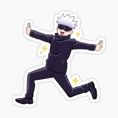 a person in a black outfit jumping with his arms out and eyes closed sticker