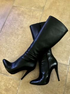 Healed Boots, Black Leather High Boots, Leather High Boots, Heels Classy, Girly Shoes, Swag Shoes, Pretty Shoes