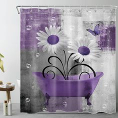 a purple bathtub with flowers and butterflies on it