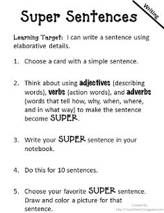 a poster with instructions on how to use super sentences for writing and speaking skills