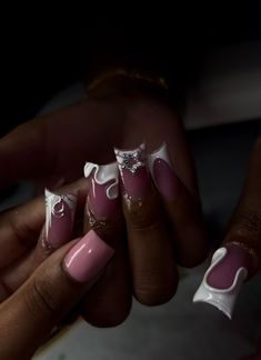 Duck Nail Freestyle, Cute Duck Nails Designs, Short Diamond Nails, Flare Nails Acrylics, Simple Nail Sets, Bad And Boujee Nails Short, White Junk Nails, Lipstick Nails