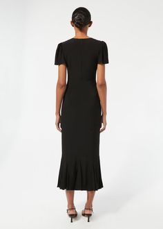 RHODE | Lulani Dress | Black Black Short Sleeve Dress With Pleated Hem, Black Dresses With Pleated Hem And Short Sleeves, Elegant Evening Midi Dress With Flared Hem, Elegant Black Midi Dress With Ruffle Hem, Evening Midi Dress With Pleated Back And Short Sleeves, Evening Midi Dress With Pleated Hem And Short Sleeves, Black Midi Dress With Pleated Hem For Evening, Fitted Black Midi Dress With Pleated Hem, Black Ruffle Hem Midi Dress For Formal Occasions