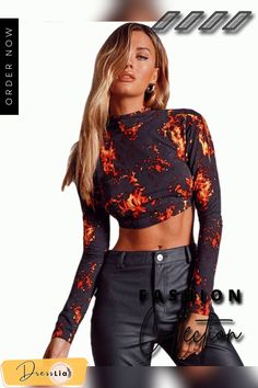 Women Dragon Pattern Print Crop T-shirts Tops Long Sleeve Backless Sexey Tees Top Women Cropped Skinny Elastic Clothing High Stretch Cropped Party Tops, High Stretch Cropped Tops For Party, High Stretch Tops For Club In Spring, High Stretch Cropped Top For Club, Trendy High Stretch Tops For Club, Trendy Club Tops For Fall, Edgy Red Tops For Club, Trendy Fall Tops For Club, Trendy Fall Club Tops