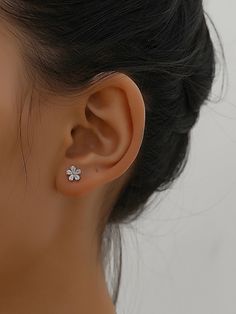 Silver Fashionable   Stainless Steel  Stud Embellished   Jewelry Diamond Nosepin, Small Diamond Stud Earrings, Small Earrings Gold, Pebble Jewelry, Women Stud Earrings, Contemporary Earrings, Simple Stud Earrings, Ear Cuff Earings