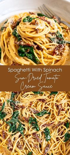 spaghetti with spinach and dried tomato cream sauce