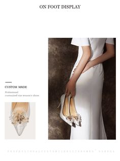 Lily white beaded high-heeled stiletto pointed toe wedding bridal shoes - Hina Bridal Shoe, Lily White, Super High Heels, Shoe Insoles, Dress And Heels, White Beads, Bridal Shoes, Jeans Dress, Wedding Shoes