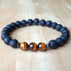 5A Tiger's Eye Lava Bracelet Healing Stone Bracelet - Etsy Casual Stretch Bracelet With 8mm Lava Stone Beads, Adjustable Lava Stone Bracelet For Meditation, Adjustable Lava Stone Stretch Bracelet For Meditation, Healing Stone Bracelet, Good Luck Bracelet, Meditation Bracelet, Lava Bracelet, Lava Beads, Yoga Bracelet