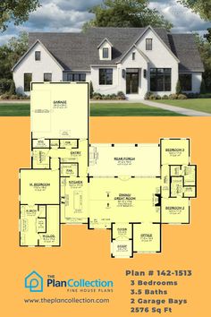 transitional courtyard house, Plan # 142-1513 Transitional House Plans, Contemporary Floor Plans, Southern Style Home, Southern Style House Plans, Large Kitchen Island, Southern House Plans, Contemporary House Plans, Building Section, Transitional House