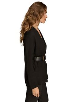 Belted at the waist to define your silhouette, this chic sweater from Donna Karan will become a fast favorite. | Donna Karan New York Women's Belted Sweater, Black, X-Large Chic V-neck Cardigan For Office, Chic Fitted Cardigan For Workwear, Chic Long Sleeve Sweater For Formal Occasions, Chic Long Sleeve Sweater For Business Casual, Chic V-neck Outerwear For Business Casual, Chic Spring Sweater For Business Casual, Chic Sweater For Business Casual In Spring, Chic Fitted Sweater For Business Casual, Chic Business Casual Sweater For Spring