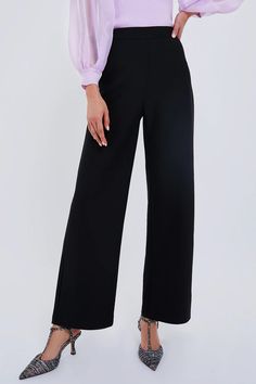 Black Ponte Madeline Pant | Tuckernuck Office Wide Leg Relaxed Fit Pants, Relaxed Fit Wide Leg Office Pants, Elastane Wide Leg Pants For Business Casual, Wide Leg Elastane Pants For Business Casual, Solid Ankle-length Wide Leg Pants For Work, Stretch Wide Leg Pants For Business Casual, Relaxed Fit Elastane Wide Leg Pants For Work, Business Casual Wide Leg Leather Pants, Office Wide-leg Pants With Elastic Waistband