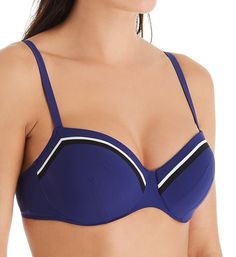 Clean-lined, elegant swim top feautures simple styling and memory foam padding in cups for an even more comfortable cushioned feel. Made of nylon, polyester and elastane. Contour underwire cup has light padding to give you a rounded shape and smooth coverage. Demi cups have memory foam padding. Bra-sized to give you the perfect fit! Sweetheart neckline features bold contrast color accents. Overlay has two diagonal darts on each cup. Center - arched center panel. Bandless front for less bulk. Sid Padded Blue Swimwear For Pool, Blue Padded Swimwear For Swimming, Padded Blue Swimwear, Sporty Swimwear With Padded Cups For The Pool, Sporty Padded Swimwear For Pool, Sporty Padded Swimwear For The Pool, Blue Push-up Swimwear For Beachwear, Blue Swimwear With Padded Cups For Swimming, Push-up Swimwear With Padded Cups For Pool