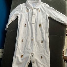 Long Sleeve White Onesie White Long Sleeve Romper For Playwear, White Long Sleeve Onesie For Playwear, White Long Sleeve Playwear For Babies, White Onesie, Boy Onesie, Ralph Lauren Boys, Lauren White, White Long Sleeve, Polo Ralph