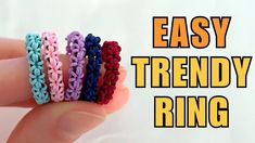 there are four crocheted rings in the palm of someone's hand that says easy trendy ring